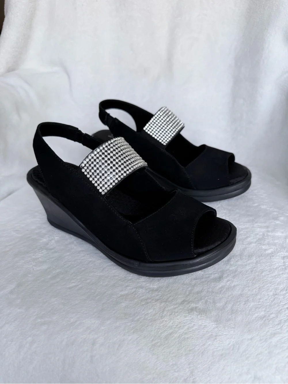 Skechers Sandals Womens 7 Cali Rumblers Sparkle Slingback Wedge Heels SN 38587 - Picture 8 of 11
